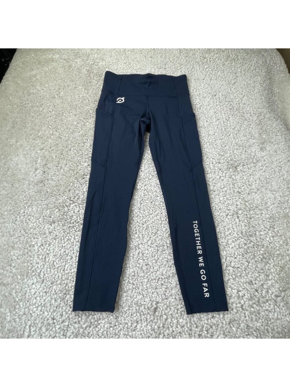 Lululemon Fast Free Crop Legging Navy Blue Peloton Logo Womens 8
